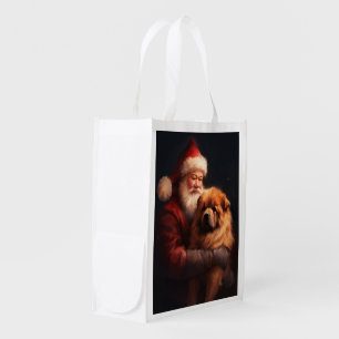 Chow Chow With Santa Claus Festive Christmas Grocery Bag