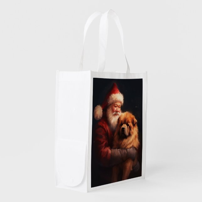 Chow Chow With Santa Claus Festive Christmas  Grocery Bag (Front Side)
