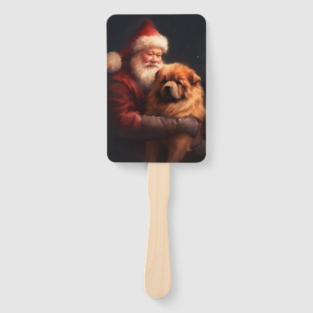 Chow Chow With Santa Claus Festive Christmas  Hand Fan (Front)