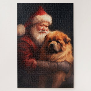 Chow Chow With Santa Claus Festive Christmas  Jigsaw Puzzle