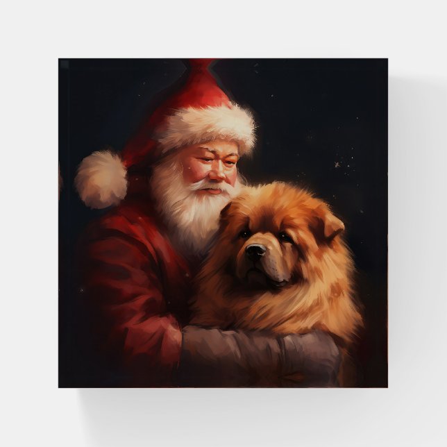 Chow Chow With Santa Claus Festive Christmas  Paperweight (Front)