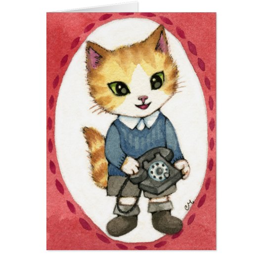 Chow - Cute 1950s retro telephone cat art (Front)
