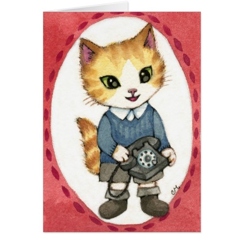 Chow - Cute 1950s retro telephone cat art Cards