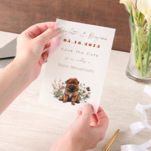 Chow Puppy Dog and Wildflowers Save the Date Vellum Invitations