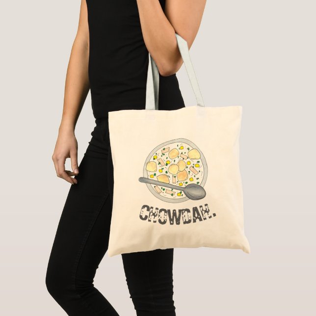 CHOWDAH New England Clam Chowder Soup Bowl Foodie Tote Bag (Front (Product))