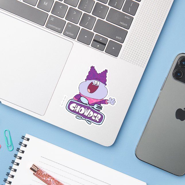 Chowder Waving Sticker (Laptop w/ iPhone)