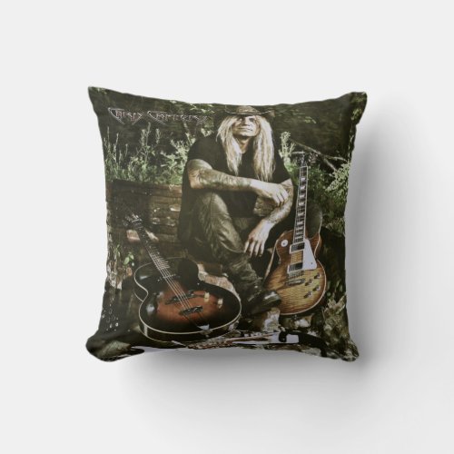 Chris Caffery Sitting with Guitars filtered Throw Pillow