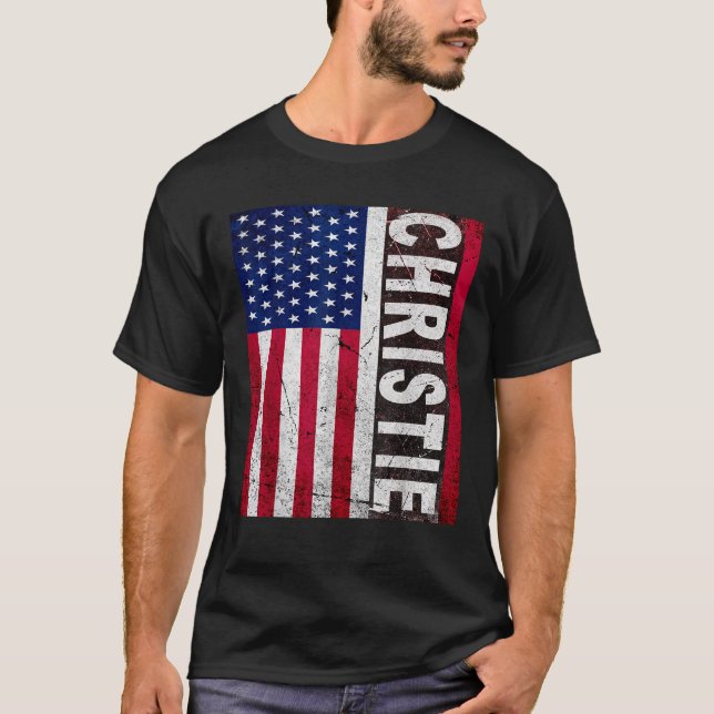 Chris Christie 2024 President American Flag Campai T-Shirt (Front)
