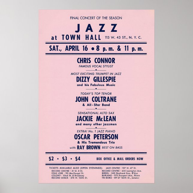 Chris Connor - Dizzy Gillespie - John Coltrane Poster (Front)