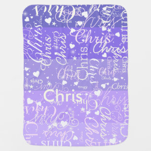 Chris custom name hearts pattern lilac blue tones baby blanket