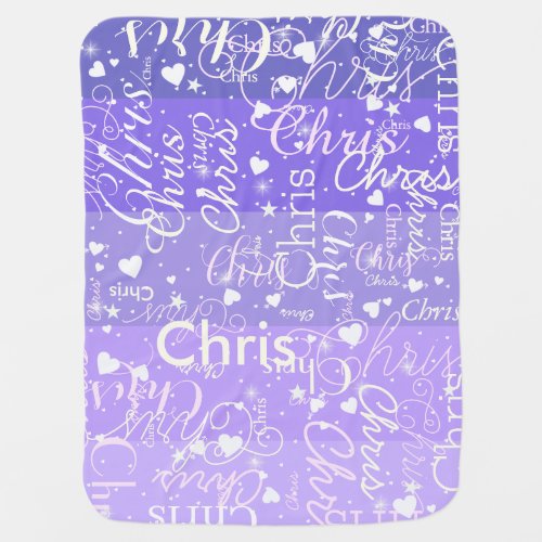 Chris custom name hearts pattern lilac blue tones baby blanket