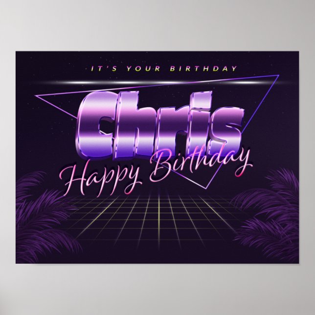Chris Name Vorname lila retro Poster Geburtstag (Front)