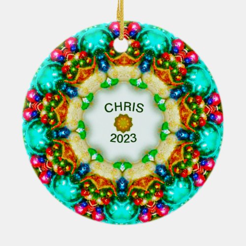 CHRIS  Personalized Fractal Christmas Design  Ceramic Ornament