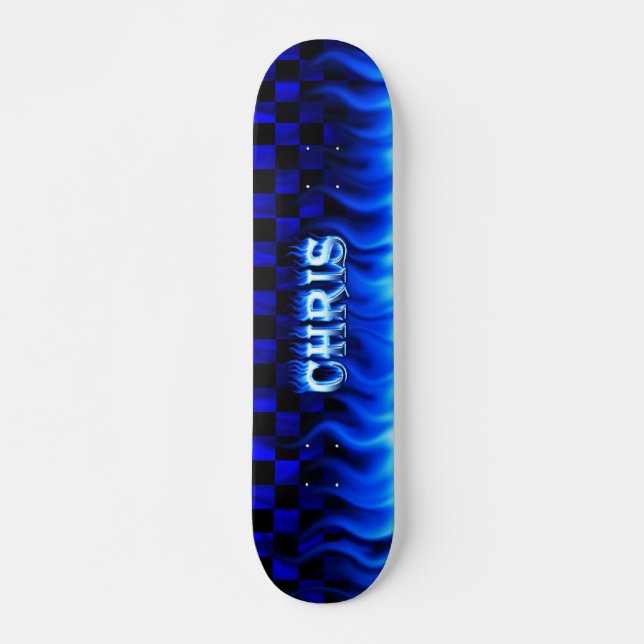 Chris skateboard blue fire and flames design deck (Front)