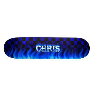 Chris skateboard blue fire and flames design deck