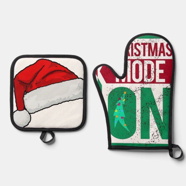 chrismas mode on in u oven mitt & pot holder set (Front)