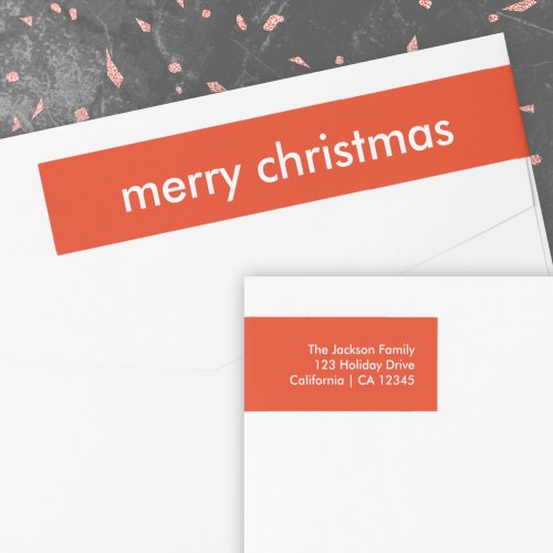 Chrismas Plain  Modern Bright Red Return Address Wrap Around Label