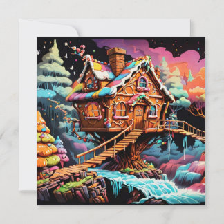 Chrismas psychedelic gingerbread treehouse holiday card