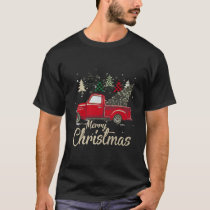 Chrismas Red Truck With Buffalo Plaid And Leopard  T-Shirt