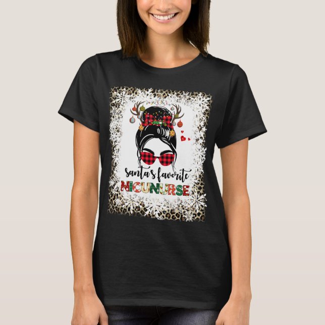 Chrismas Santa Favorite Nicu Nurse Leopard Print T-Shirt (Front)