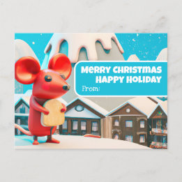 Chrismas Town Mice brought gift Postcard