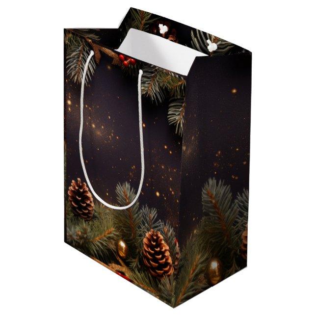 chrismas tree wrapping paper medium gift bag (Back Angled)