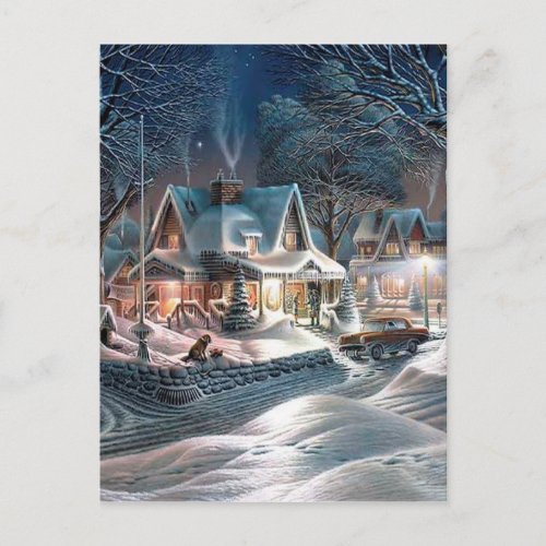 Chrismas Winter Cottage Postcard