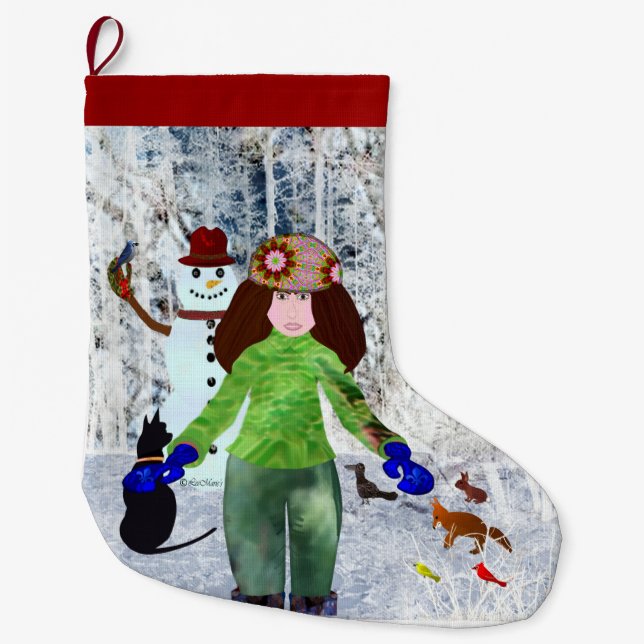 Chrismtas snowman  LeeMarie's Creative Design Large Christmas Stocking (Front)