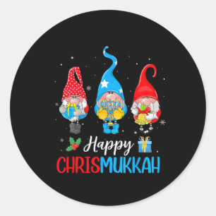 Chrismukkah Gnomes Merry Christmas And Happy Hanuk Classic Round Sticker