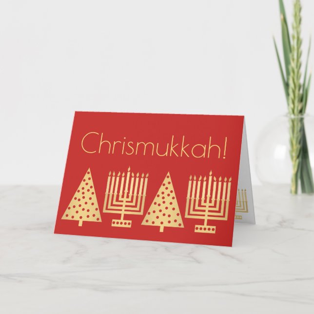 Chrismukkah Gold And Red Holiday Add Your Photo (Front)