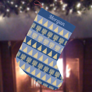 Chrismukkah Gold Menorah Tree Stripes Pattern Small Christmas Stocking