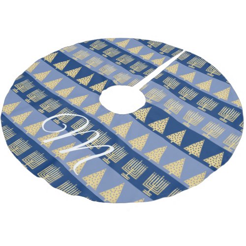 Chrismukkah Gold Stripes Optional Monogram Brushed Polyester Tree Skirt