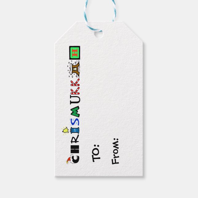 Chrismukkah Graphic Text Gift Tags (Front)