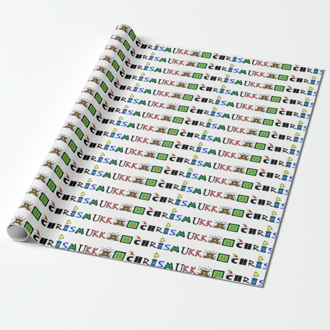 Chrismukkah Graphic Text Gift Wrap (Unrolled)