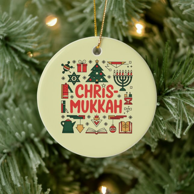 Chrismukkah Hanukkah Christmas Jewish Religious  Ceramic Ornament (Tree)