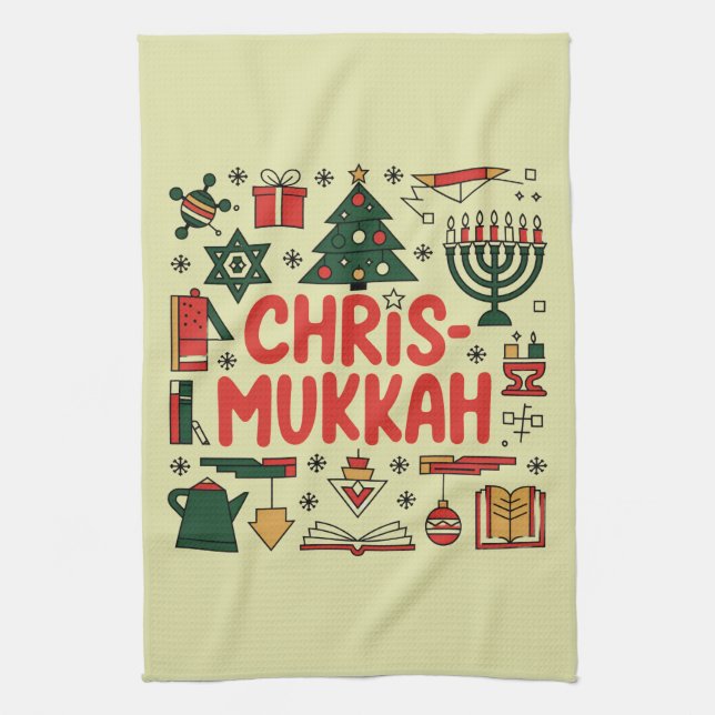 Chrismukkah Hanukkah Christmas Jewish Religious  Kitchen Towel (Vertical)