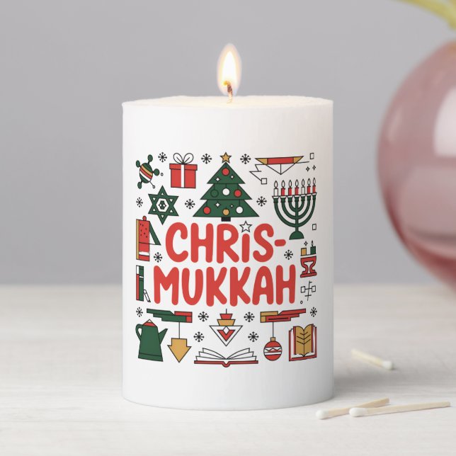 Chrismukkah Hanukkah Christmas Jewish Religious  Pillar Candle (In Situ)