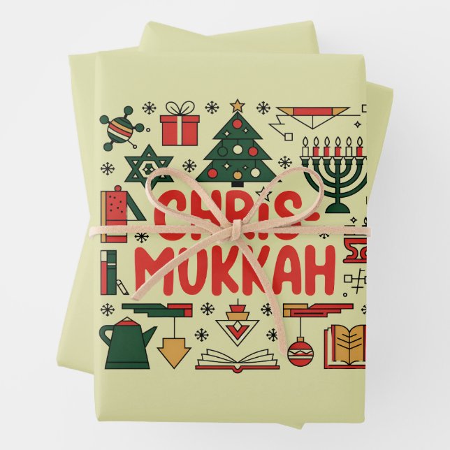 Chrismukkah Hanukkah Christmas Jewish Religious  Wrapping Paper Sheets (In situ)