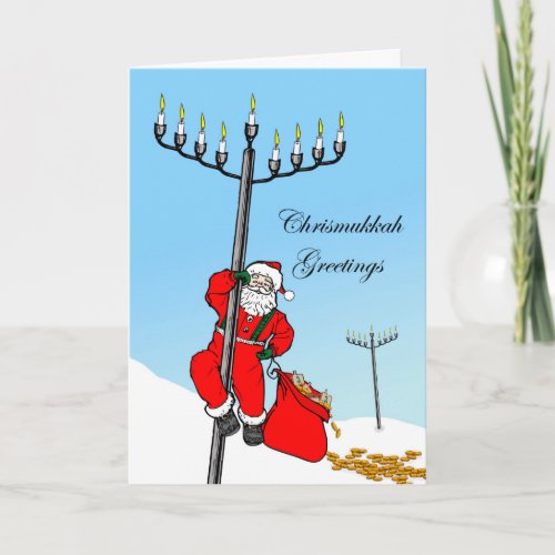 Chrismukkah, Interfaith Holiday, Santa and Menorah Holiday Card