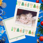Chrismukkah Photo Holiday Message 5x7 Holiday card<br><div class="desc">Happy Chrismukkah Christmas Hanukkah Holiday Card! Christmas Trees, Menorah's, and Dreidels adorn this photo personalized Holiday Card. Add your family message and update on the back of the card. This elegant square holiday card design has a variety of watercolor pine trees, menorah's, and dreidels surrounding your photo. Happy Holidays greeting...</div>