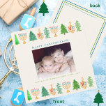 Chrismukkah Photo Holiday Message Christmas Card<br><div class="desc">Happy Chrismukkah Christmas Hanukkah Holiday Card! Christmas Trees, Menorah's, and Dreidels adorn this photo personalized Holiday Card. Add your family message and update on the back of the card. This elegant square holiday card design has a variety of watercolor pine trees, menorah's, and dreidels surrounding your photo. Happy Holidays greeting...</div>