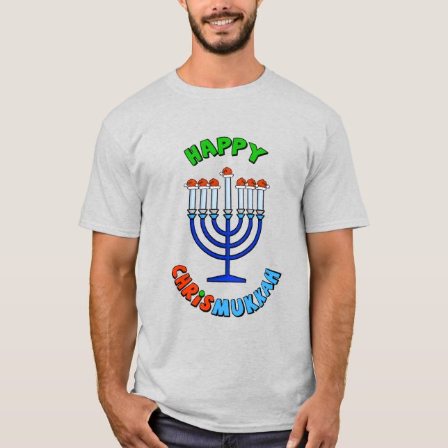 Chrismukkah Santa Hat Menorah T-Shirt (Front)