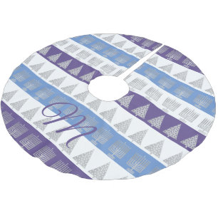 Chrismukkah Silver Stripes Optional Monogram Brushed Polyester Tree Skirt