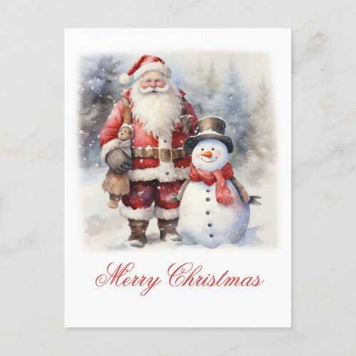 Chrisrmas Santa Claus and Reindeer Postcard