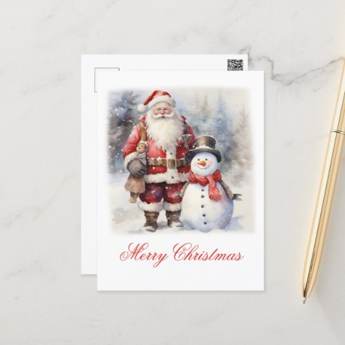 Chrisrmas Santa Claus and Reindeer Postcard