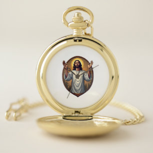 Christ Alpha Omega Engraved White Shirt 2 Pocket Watch
