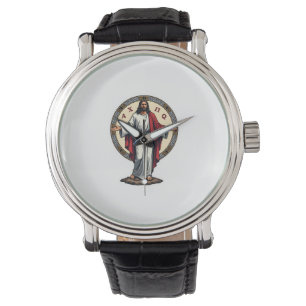 Christ Alpha Omega Engraved White Shirt Watch