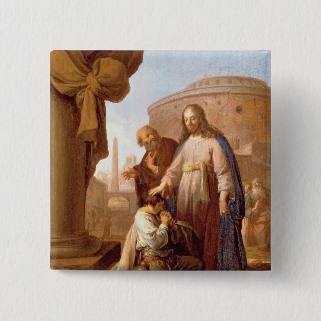 Christ and the Rich Young Ruler, 1640 Button (Front)