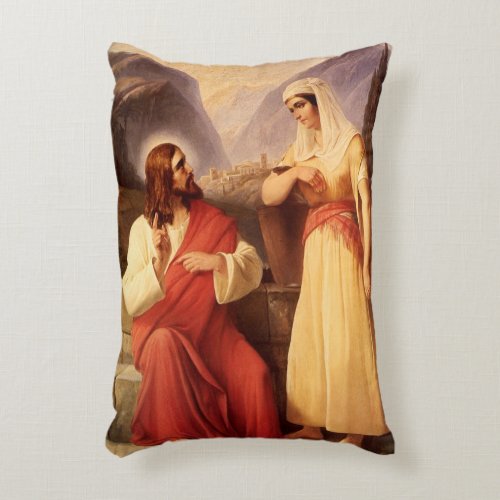 Christ and the Samaritan by Christian Schleisner Accent Pillow