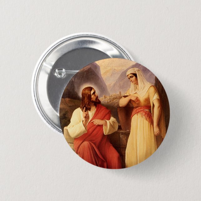 Christ and the Samaritan by Christian Schleisner Button (Front & Back)